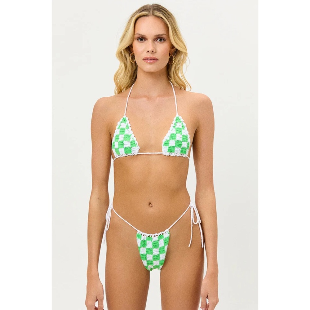 Frankie's Bikinis Green and White Check Crochet Bikini - Picture 4 of 9